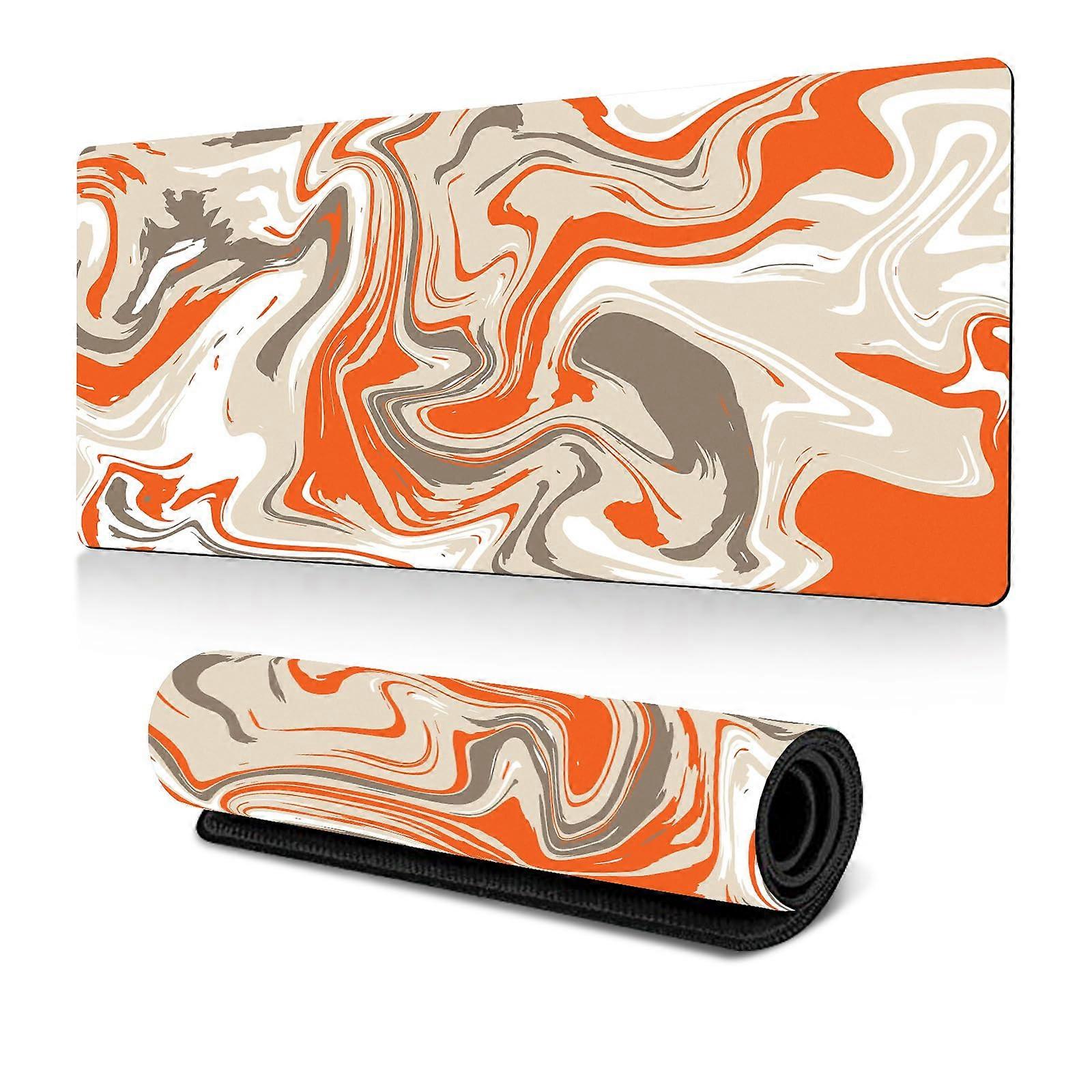 Mouse Mat Large 600x300mm Sewn Edges NonSlip Base Simple Style Gaming Mouse Pad Orange White for Office and Home