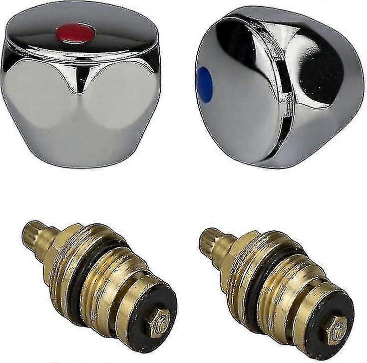 ערכת שיפוץ ברז מים חמים וקרים ממתכת כרום אדום וכחול - 2 יחידות, 1/2'