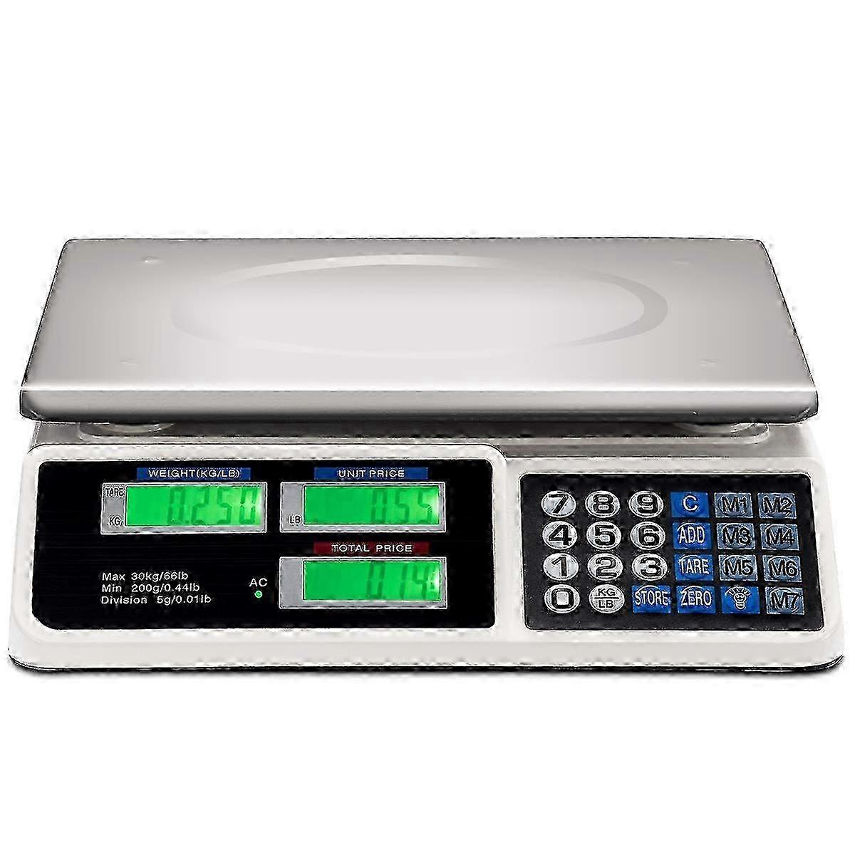 Electronic Price Computing Scale LCD Digital Commercial Food Meat Weighting 66 lb Capacity