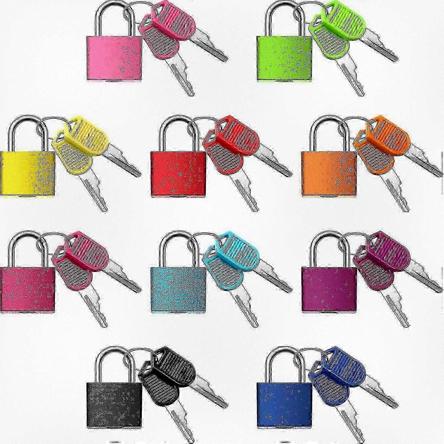 Travel Luggage Locks with Keys - 10-Piece Metal Security Locks for Suitcases and Multi-Color Small Padlocks Set