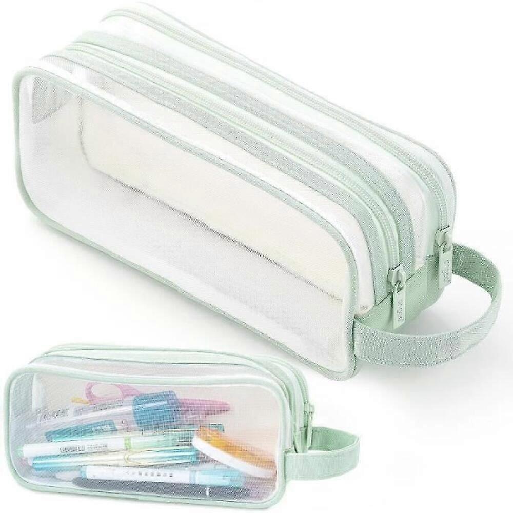 School pencil case, transparent, two compartments, mesh, unisex.