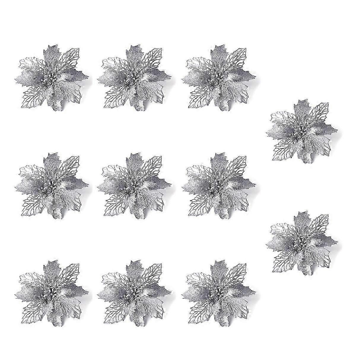 10PCS Χριστουγεννιάτικη τεχνητή χριστουγεννιάτικη διακόσμηση λουλουδιών λάμψης λουλουδιών