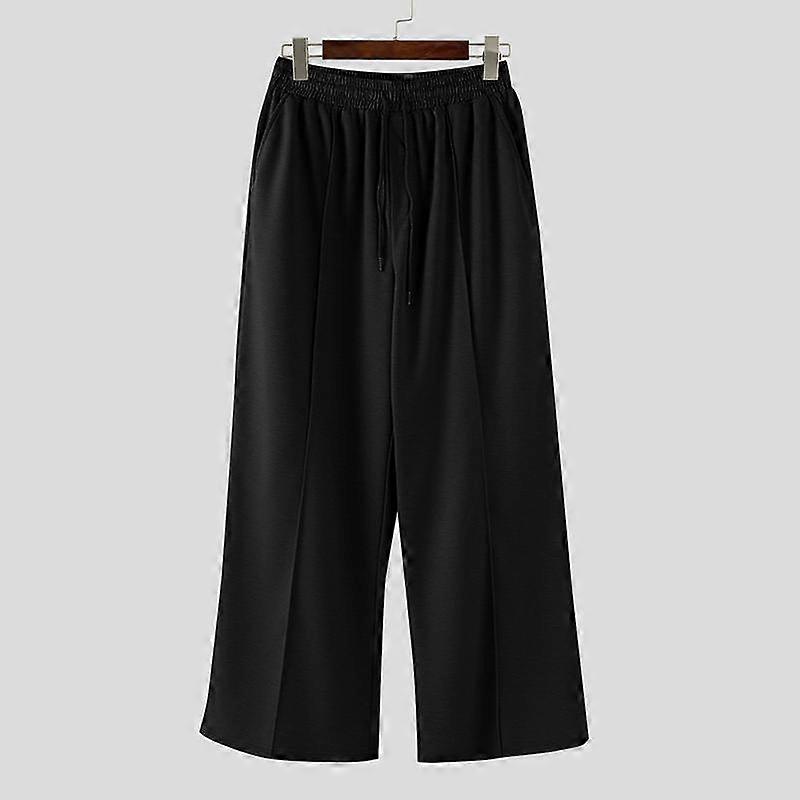 INCERUN Men Drawstring Elastic Waist Solid Color Sports Casual Loose Long Pants Trousers