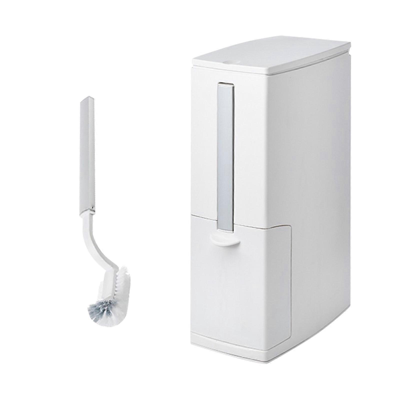 Waste Bin With Sealed Odor Blocking Lid And Built In Toilet Brush Holder For Tight Space  White