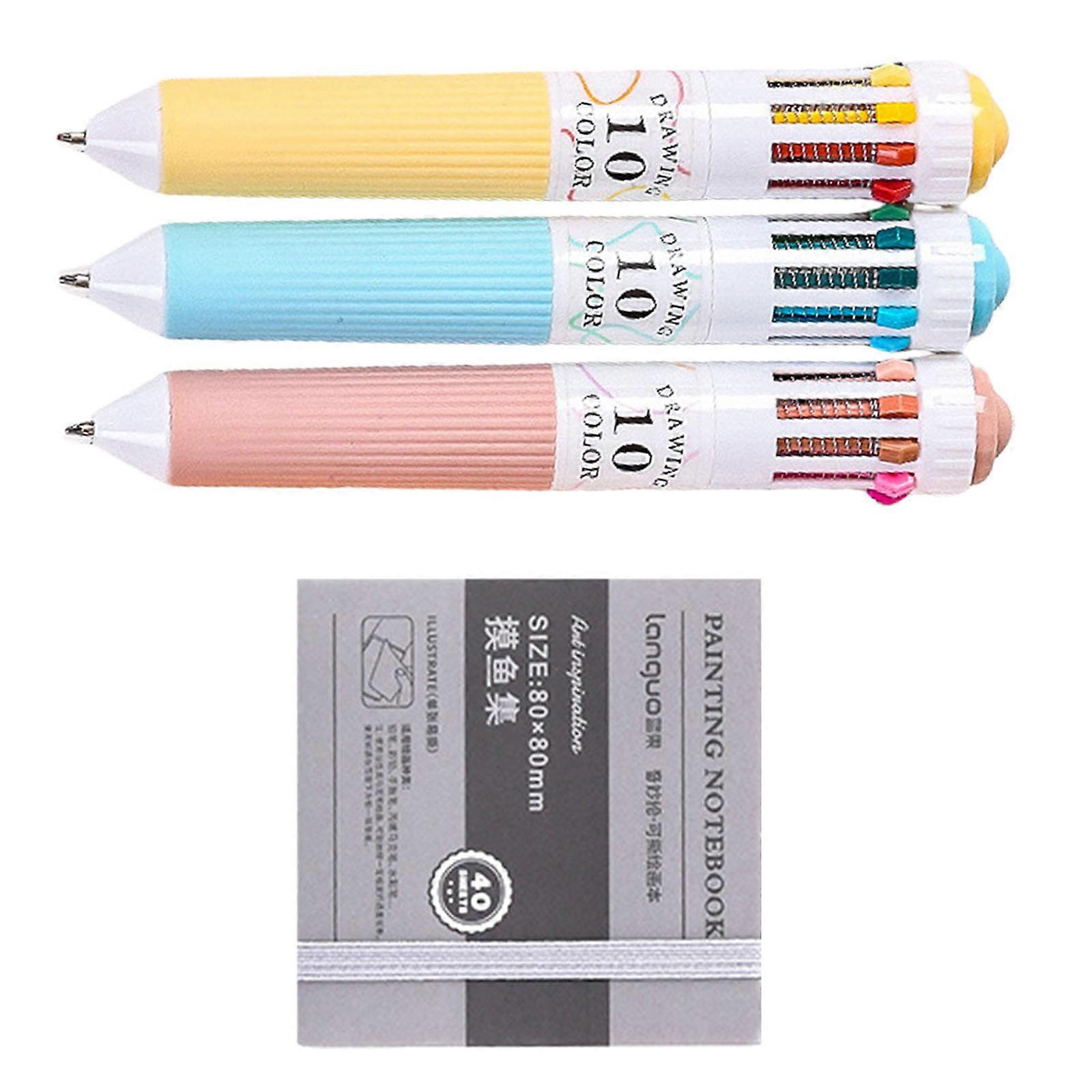 10 Colors Retractable Ballpoint Pen 0.8mm Smooth Writing Tool Multicolor Pen For Sketching Notetaking Tasks Multicolor