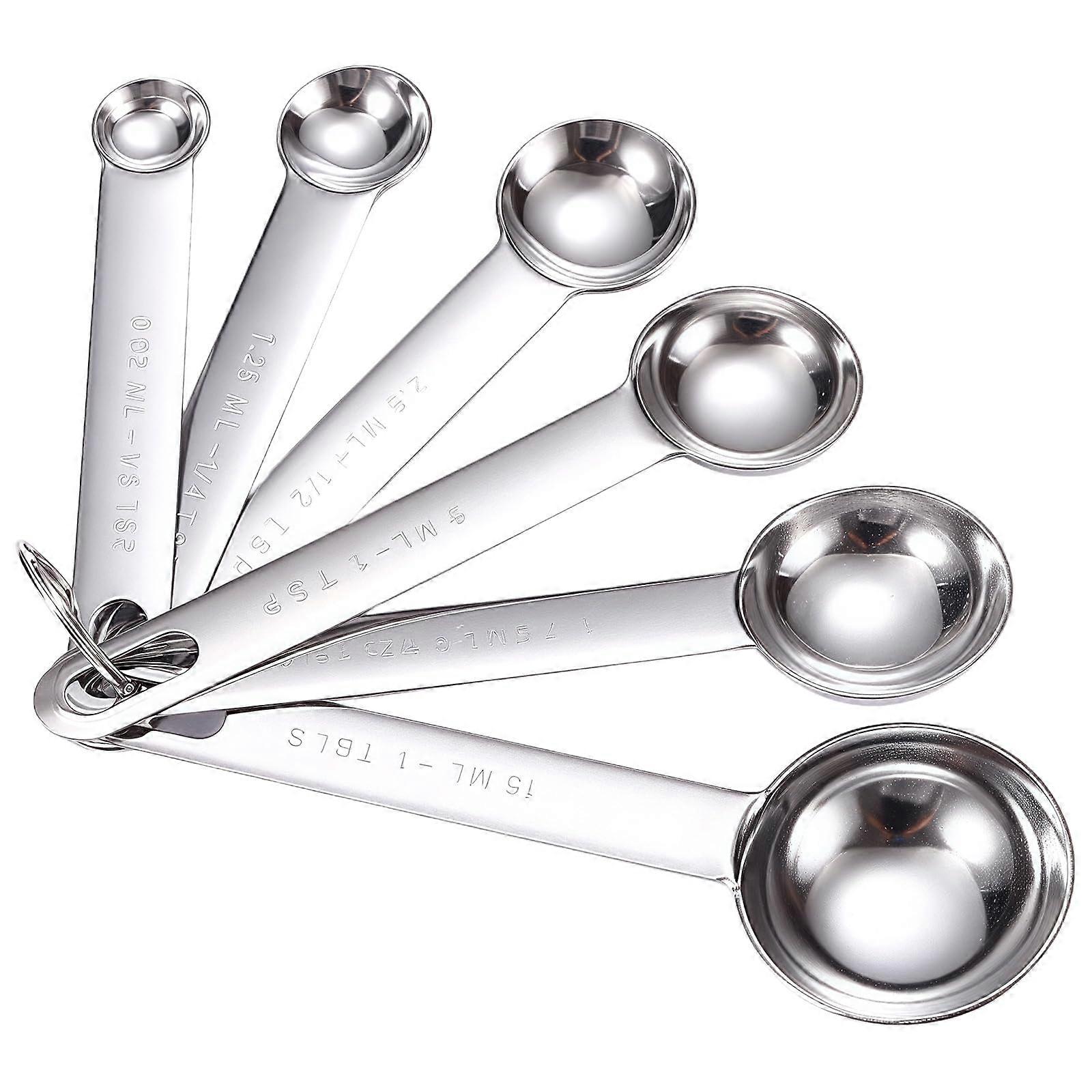 Stainless Steel Measuring Spoons Set of 6 with Clear Markings Ergonomic Handle for Cooking Baking