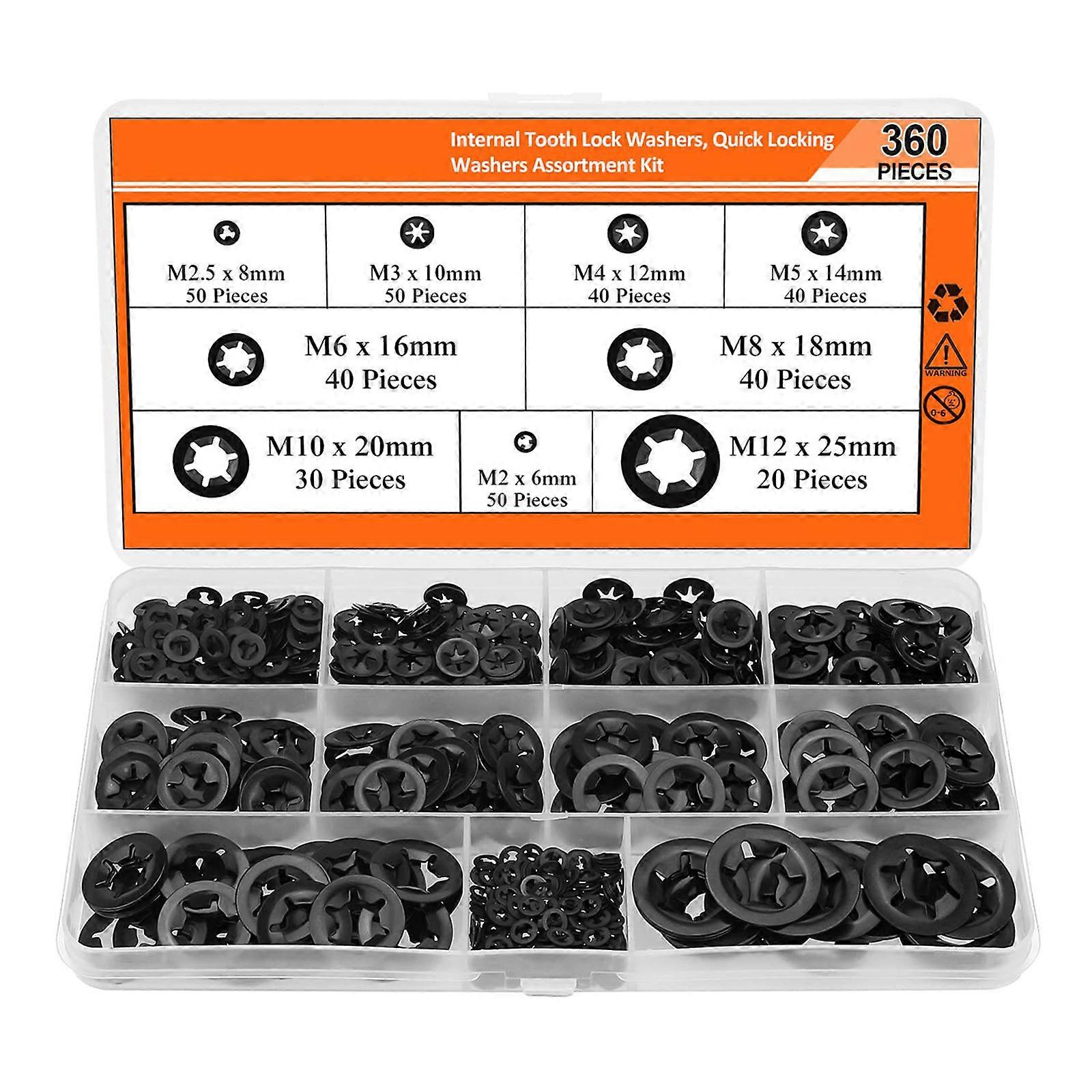 360Pcs Quick Speed Locking Washers Assortment Kits Internal Tooth Star Lock Washers Replacement Push on Locking Washer Multicolor