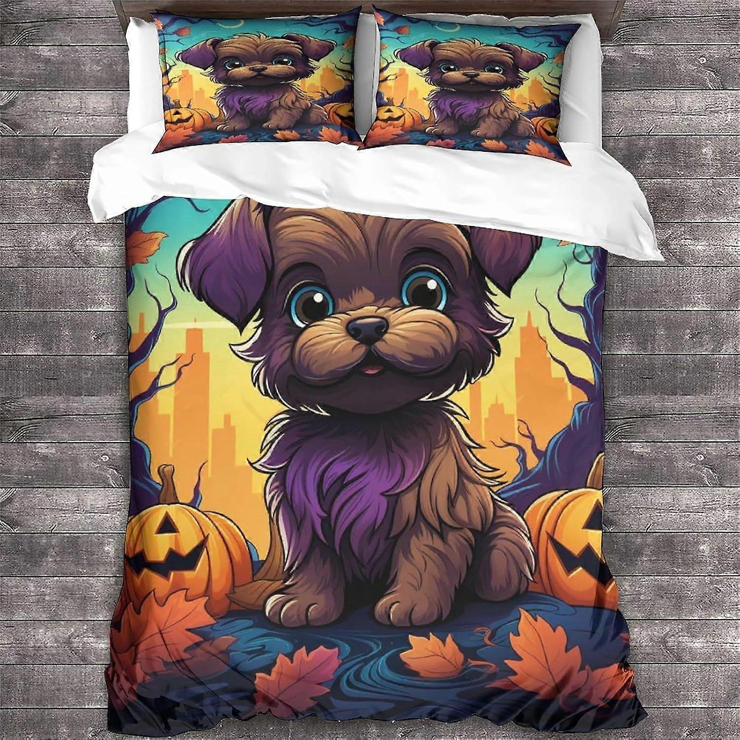 Conjunto de capa de edredom LikeEj Dog, capa de edredom com estampa de animais, capa de colcha 3D, decoração de Halloween, tamanho King