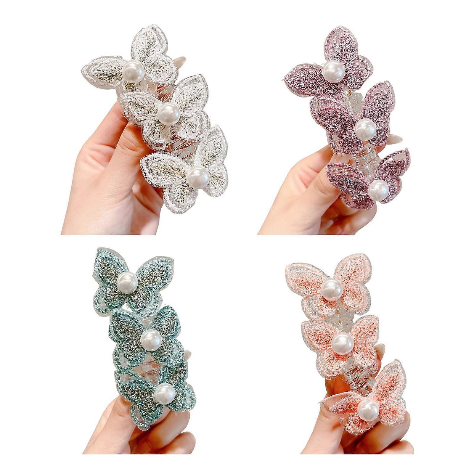 4Pcs Women Hair Ropes Butterflies Faux Pearls Decor Hair Ties Braided Hair Elastic Straps Hair Accessories