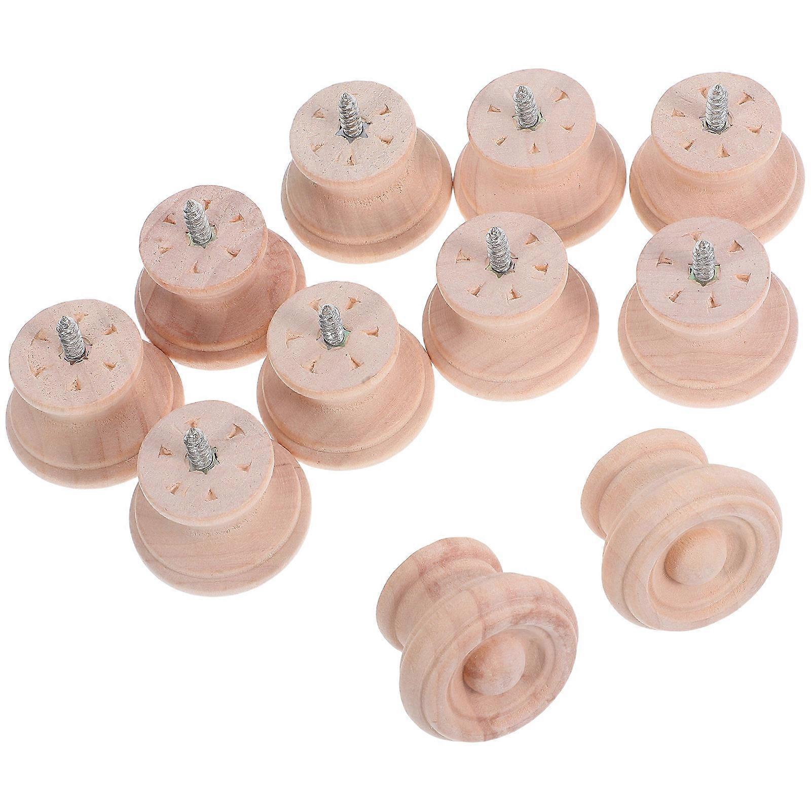 Round Solid Wood Cabinet Knobs for Door 10Pcs Light Yellow Single Hole Pulls