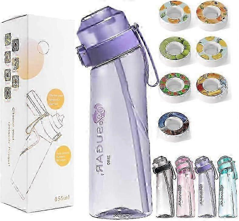 Butelka na wodę Air z 7 kapsułkami smakowymi, bez BPA i szczelna, 0 cukru, 0 kalorii, 650 ml, nowa butelka na wodę o zapachu owoców z 7 kapsułkami smakowymi-jins