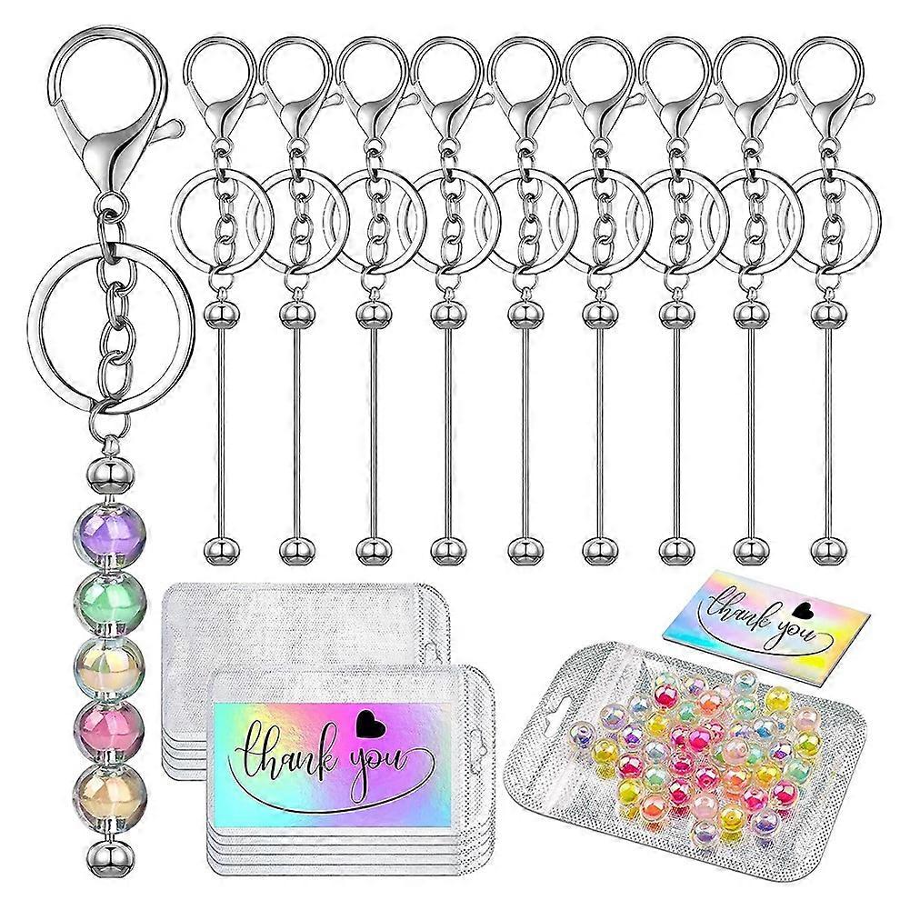 30 Pcs Beadable Keychains Set,with 50 Decorative Beads