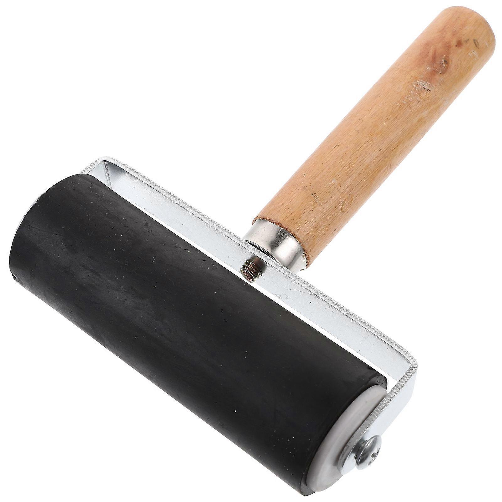 Rubber and Wood Roller for Printmaking Craft Projects with Heavy Metal Frame Black