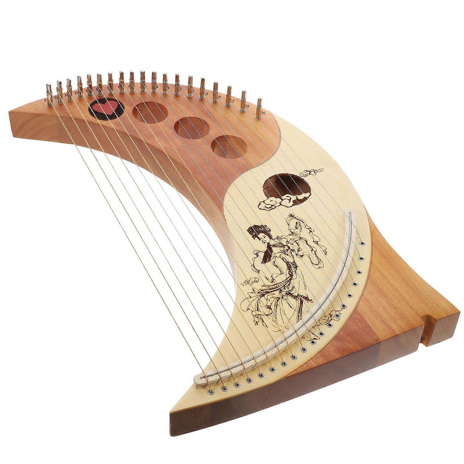 1 Set Lyre Harp 19 Metal Strings Handheld Harp Wood String Instrument (Assorted Color)