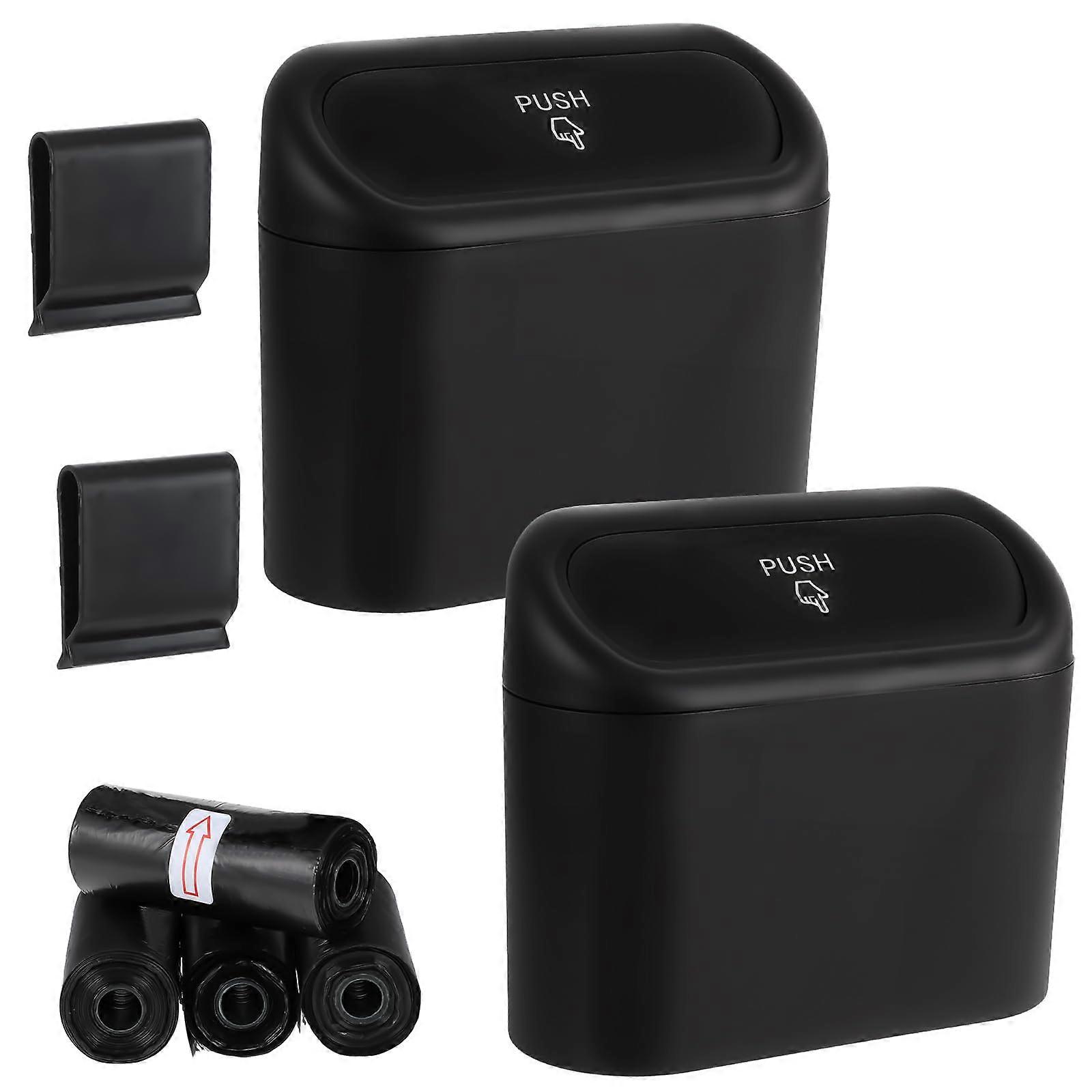 2 Packs Car Trash Can with Lid, Waterproof OdorSealing, 4 Rolls Bags, Hooks, Compact Universal Fit