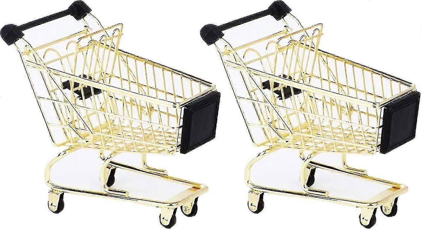2 個のミニメタルショッピングカート、ミニショッピング食料品カートスーパーマーケットハンドカートトロリーハンドカートおもちゃ