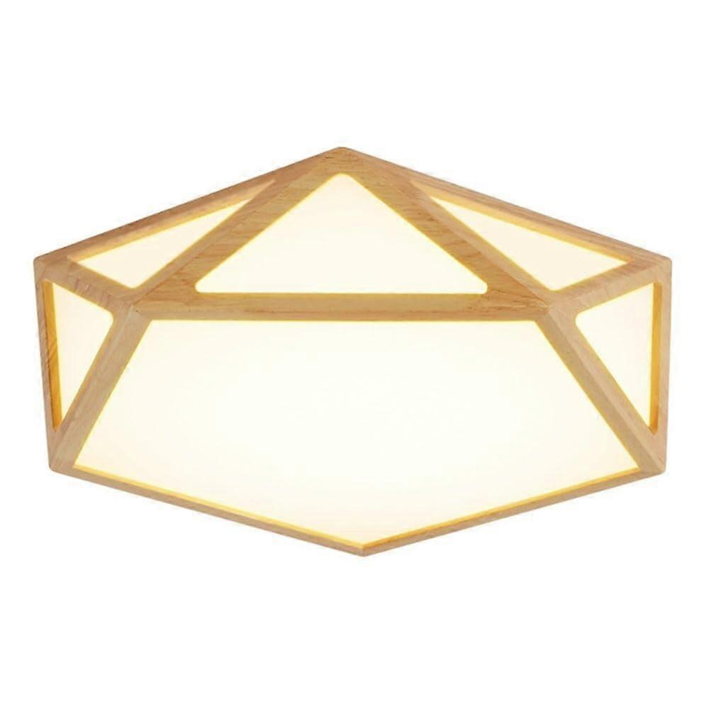 Wooden LED Ceiling Light with ThreeColor Dimming, Nordic Modern Flush Mount Lamp 42cm for Bedroom and Kitchen