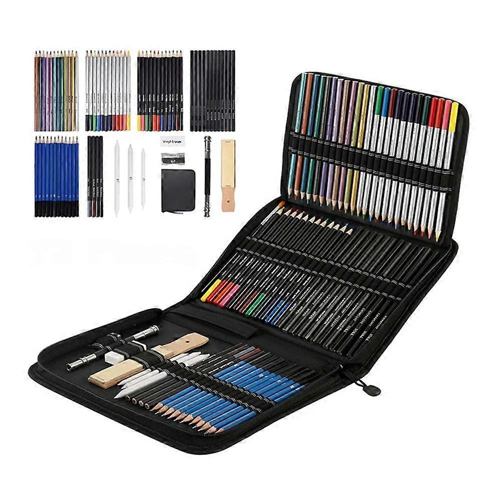 Professional Color Pencil Set for Drawing and Sketch with 72Pcs Graphite Color Pencil Charcoal Rod Tool Zipper Canvas