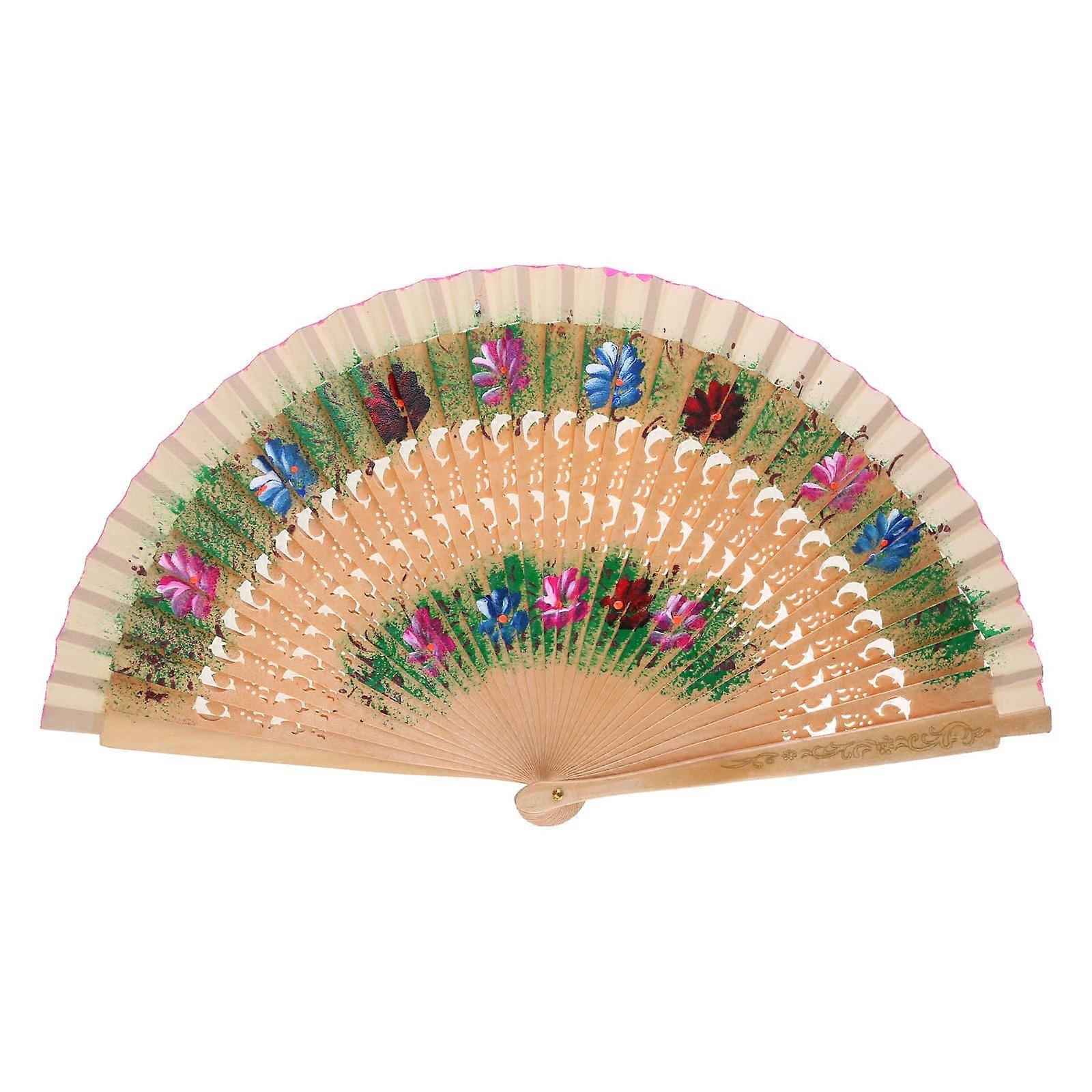 Elegant Handheld Folding Fan with Spanish Pattern for Weddings Parties and Dance Performances