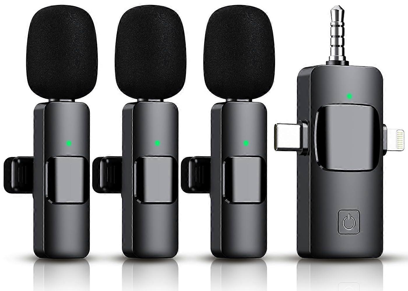 3 in 1 Wireless Lavalier Microphone with Noise Reduction for iPhone Android Camera Vlog Live Stream