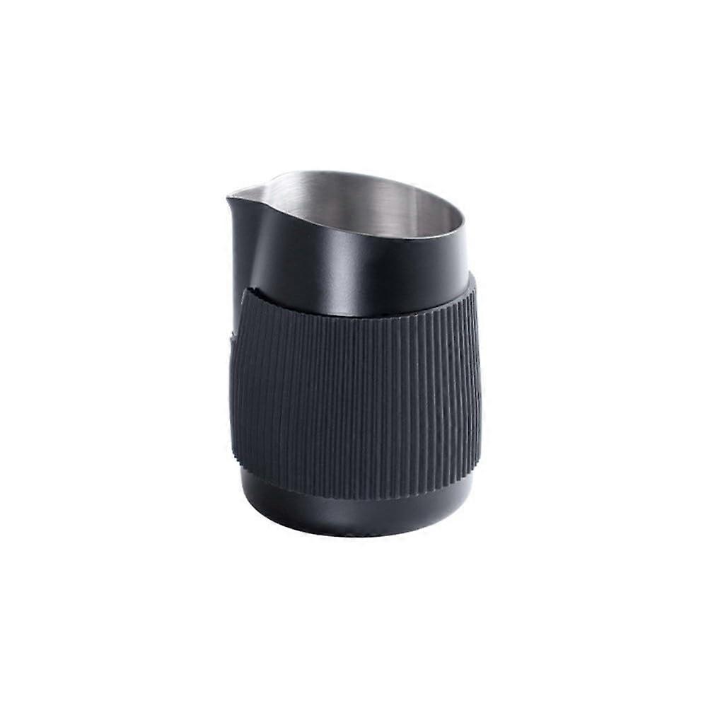 Handleless Stainless Steel Milk Frothing Jug 420ml with Beveled Spout and Silicone Sleeve for Latte Art