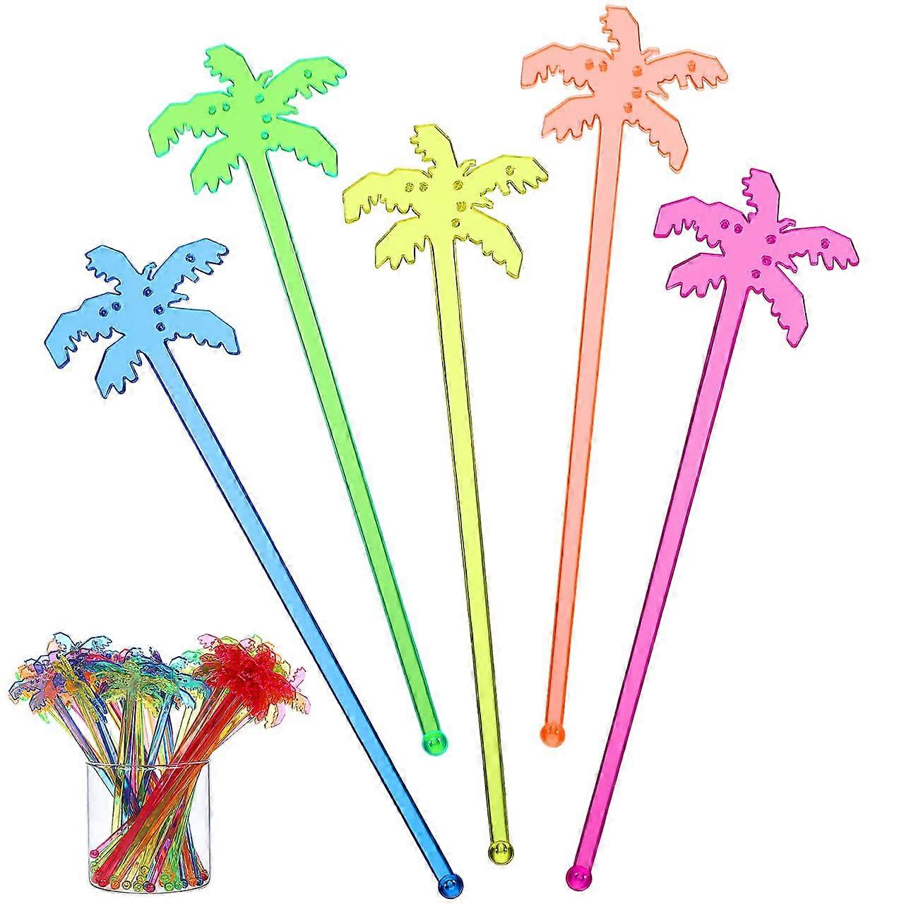 150Pcs Cocktail Swizzle Sticks Reusable Palm Tree Drink Stirrers 7 Inch Multicolor for Parties