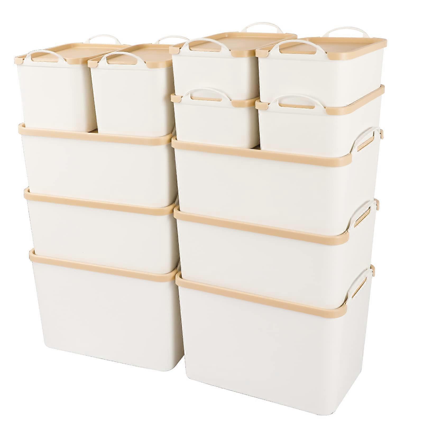 12PCS Plastic Storage Bins with Lids, Stackable White MultiSize Boxes for Closet and Home Organization
