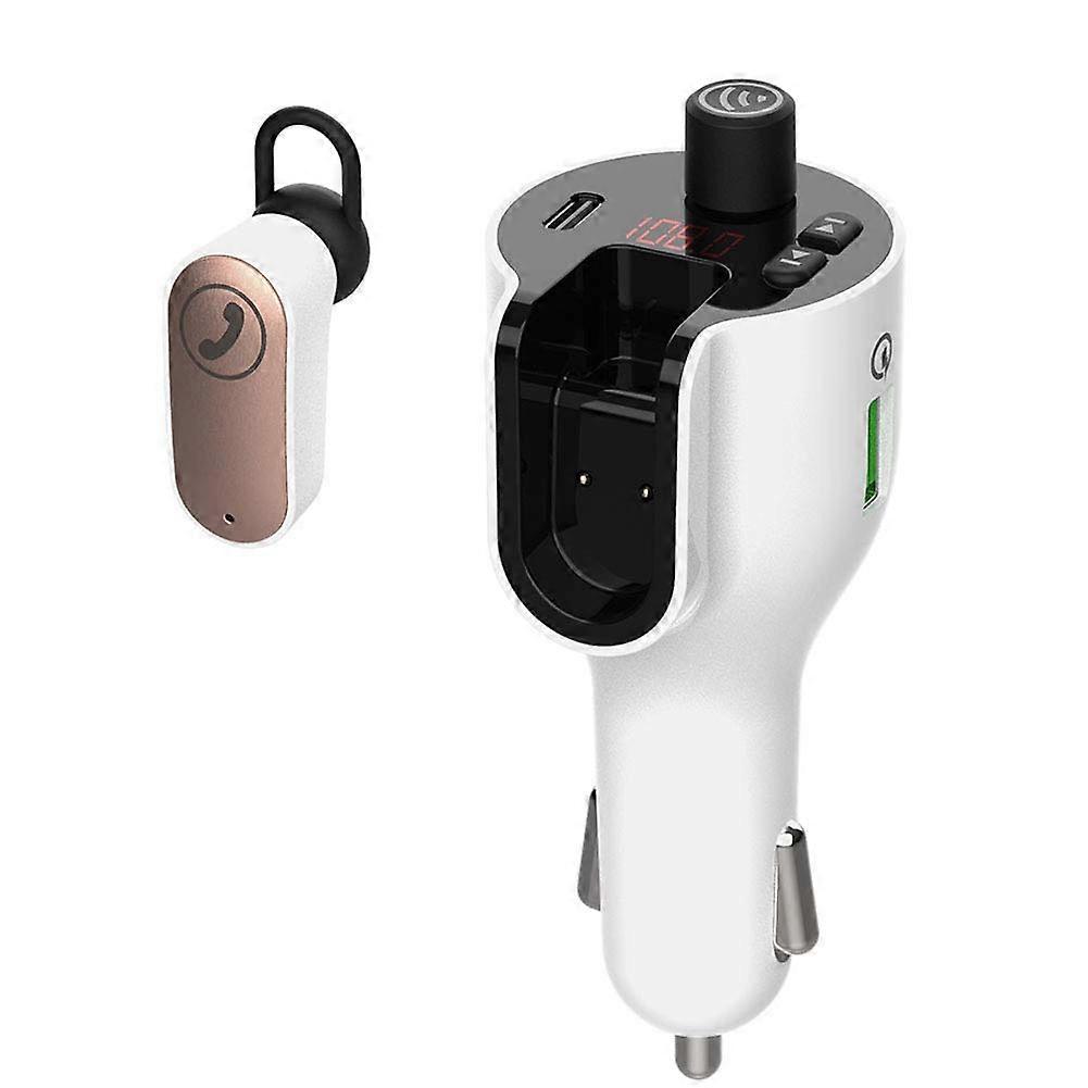 Bluetooth FM Transmitter with Detachable Earbud, Bluetooth 5.0, Noise Reduction, QC3.0 and TypeC PD Charging for Car