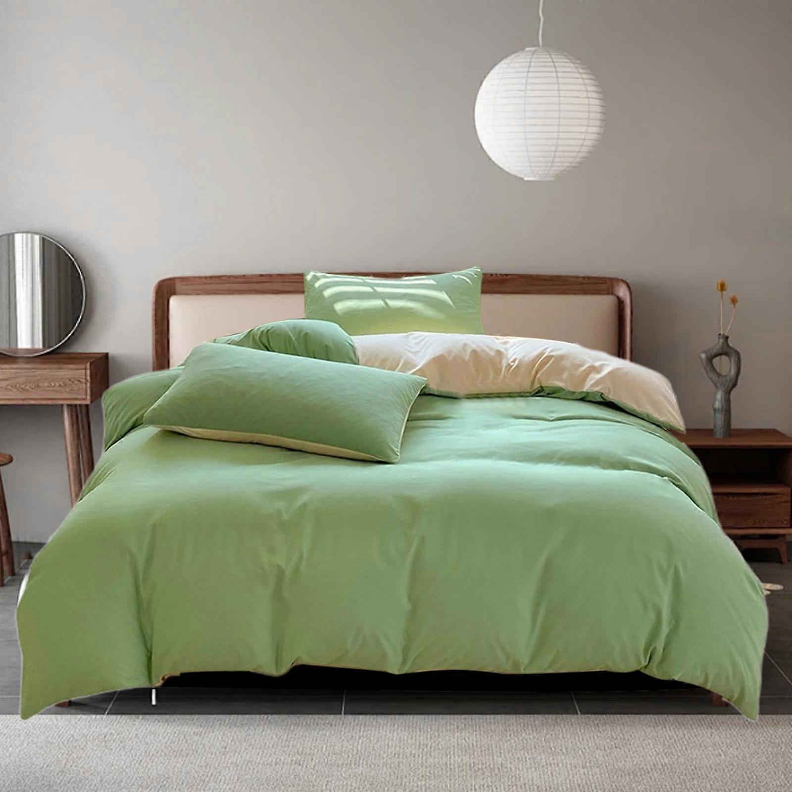 Loyerfyivos Queen Comforter Set - 4PC Green Bed in a Bag, Pintuck Pinch Pleat, Compatible with Queen Size Bed, Includes Comforter, Flat Sheet & 2