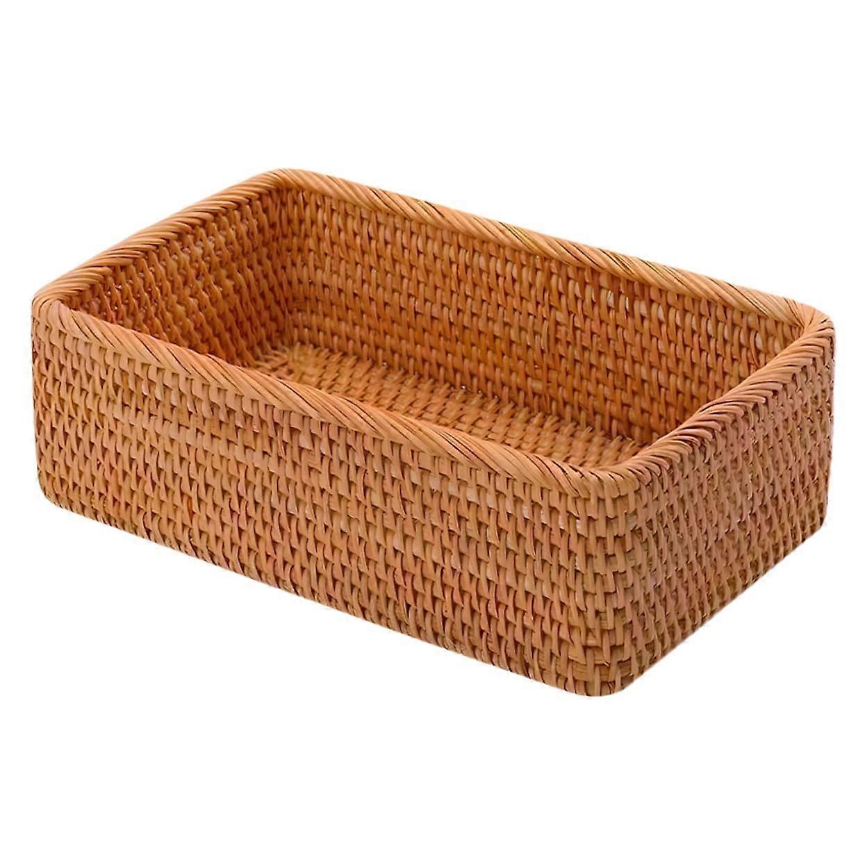 Rattan Storage Basket Woven Organizer Bin for Home Office Kitchen Clutter Organization
