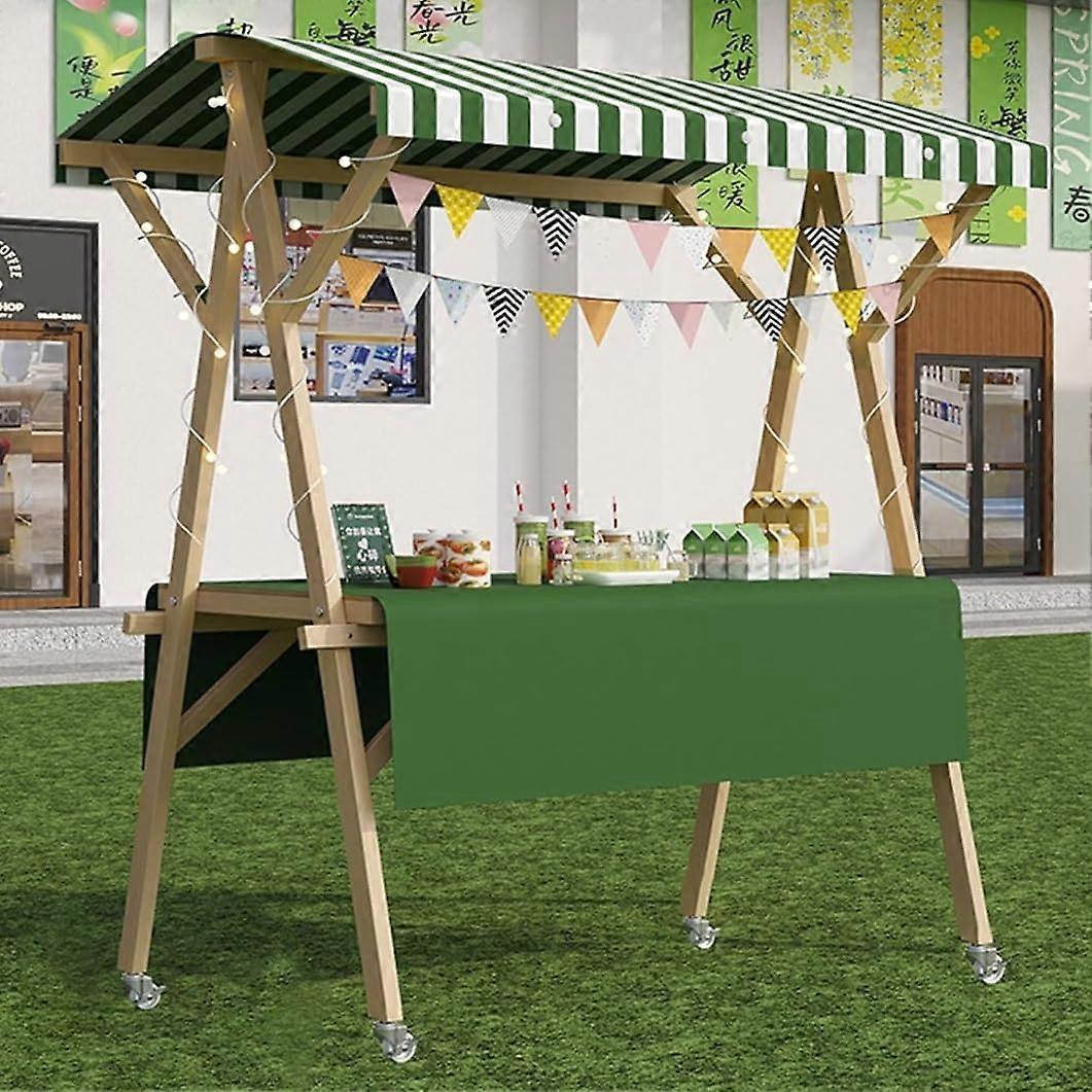 Mobile Food Cart Wooden Display Stand with WeatherResistant Canopy and Lockable Wheels 150cm Green