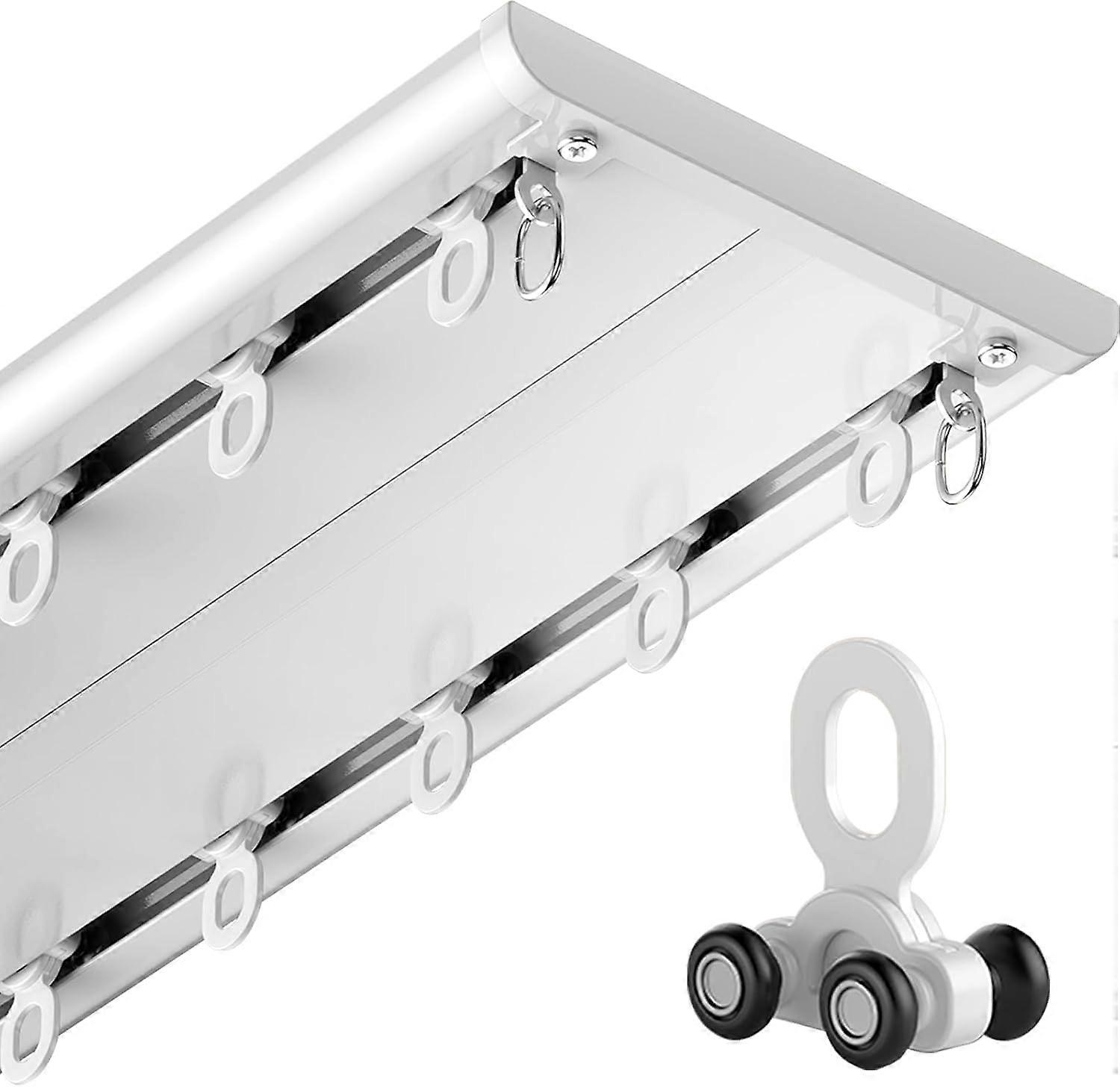 Silent Heavy Duty Ceiling Curtain Track with Flexible Double Rail for Room Divider, White 4m