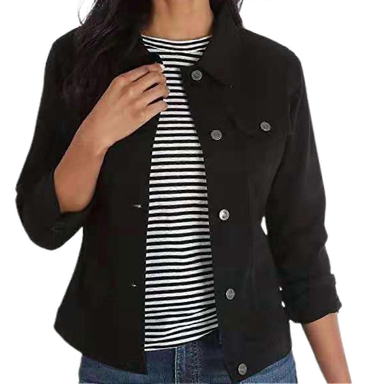 Women's Denim Jacket Basic Button Down Long Sleeve Relaxed Fit Short Coat