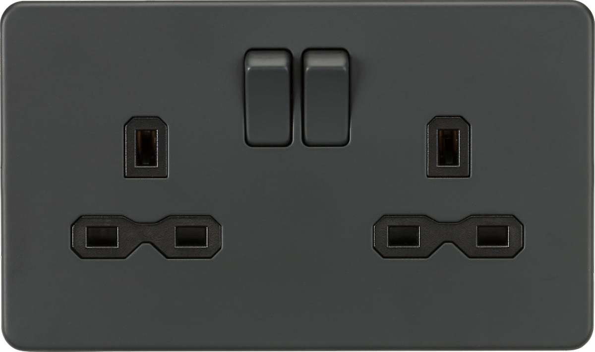 Screwless 13A 2G DP switched socket - Anthracite 230V IP20