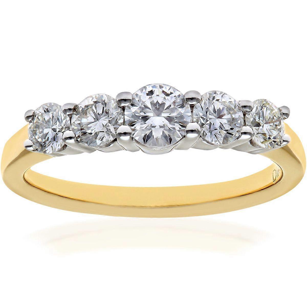 Jewelco London 18ct Yellow Gold Round 1ct Diamond Graduated 5 Stone Eternity Ring 5mm