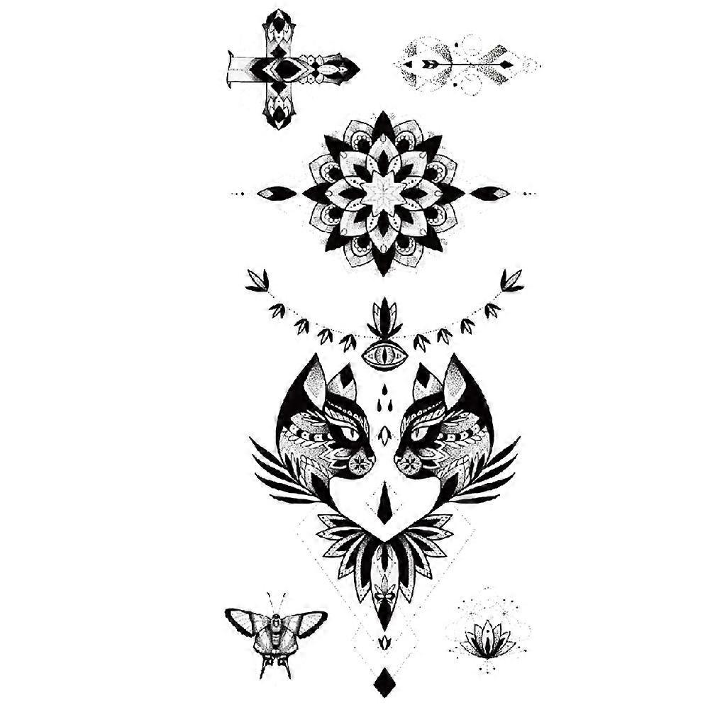 Black Geometric Cat Temporary Tattoos with Triangle Design, Easy Apply and Remove, 5 Sheet Set