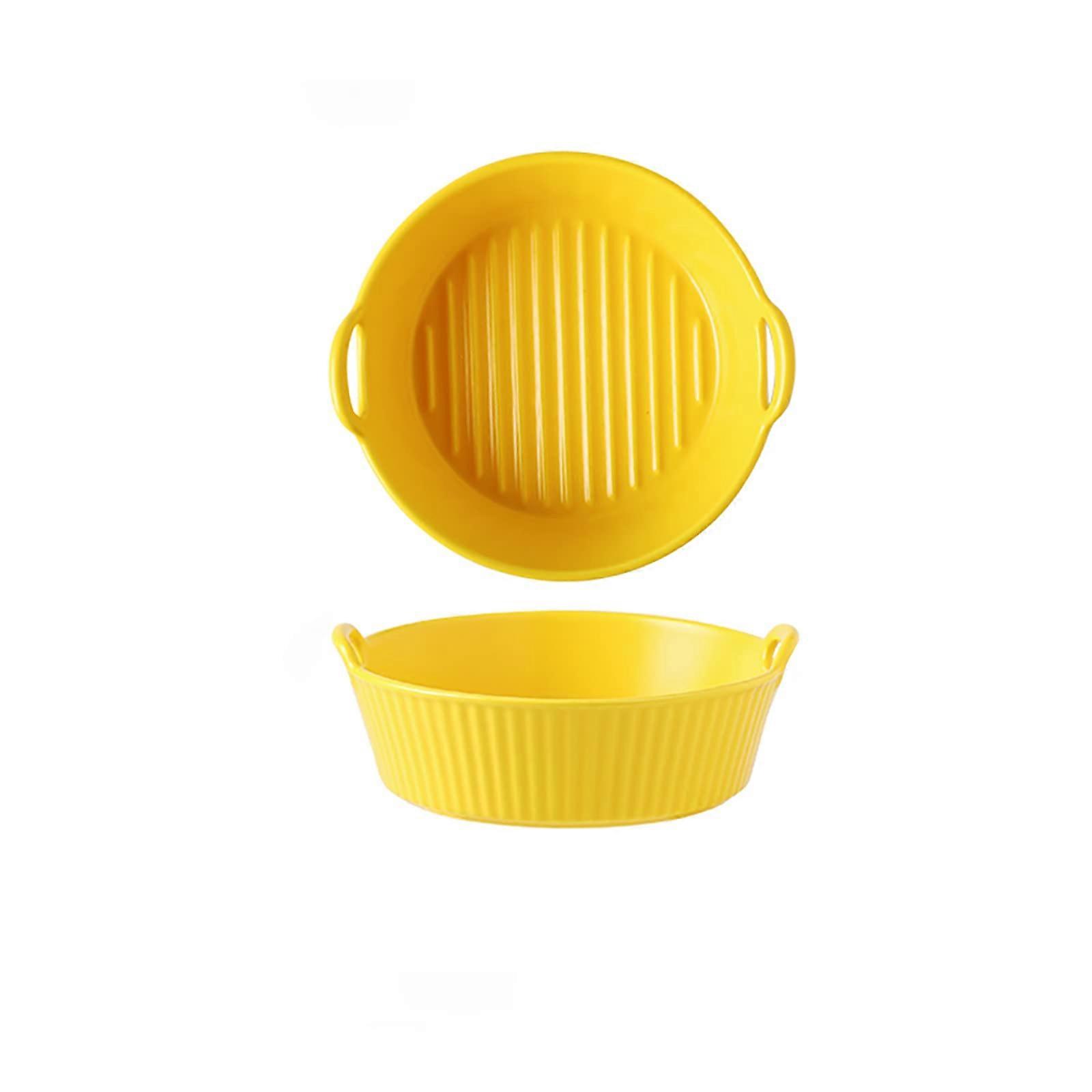 Ceramic Baking Dish Round Oven Safe Bakeware with Even Heat Distribution Easy Clean Yellow