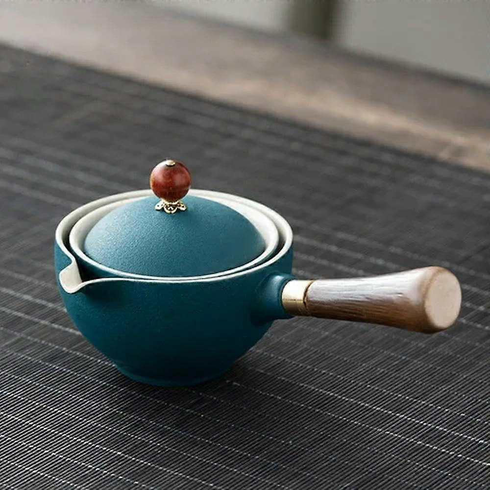 Ceramic Kung Fu Tea Set with SelfRotating Design, Creative Travel Teapot and Cups