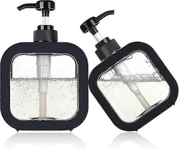 2 Pcs Large Capacity Refillable Soap Dispenser Set Black Bottles for Bathroom Kitchen Shampoo