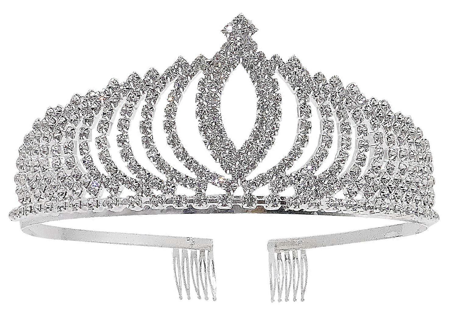 Bridal Tiara Rhinestone Wedding Crown with Secure Side Combs and Durable Alloy Frame