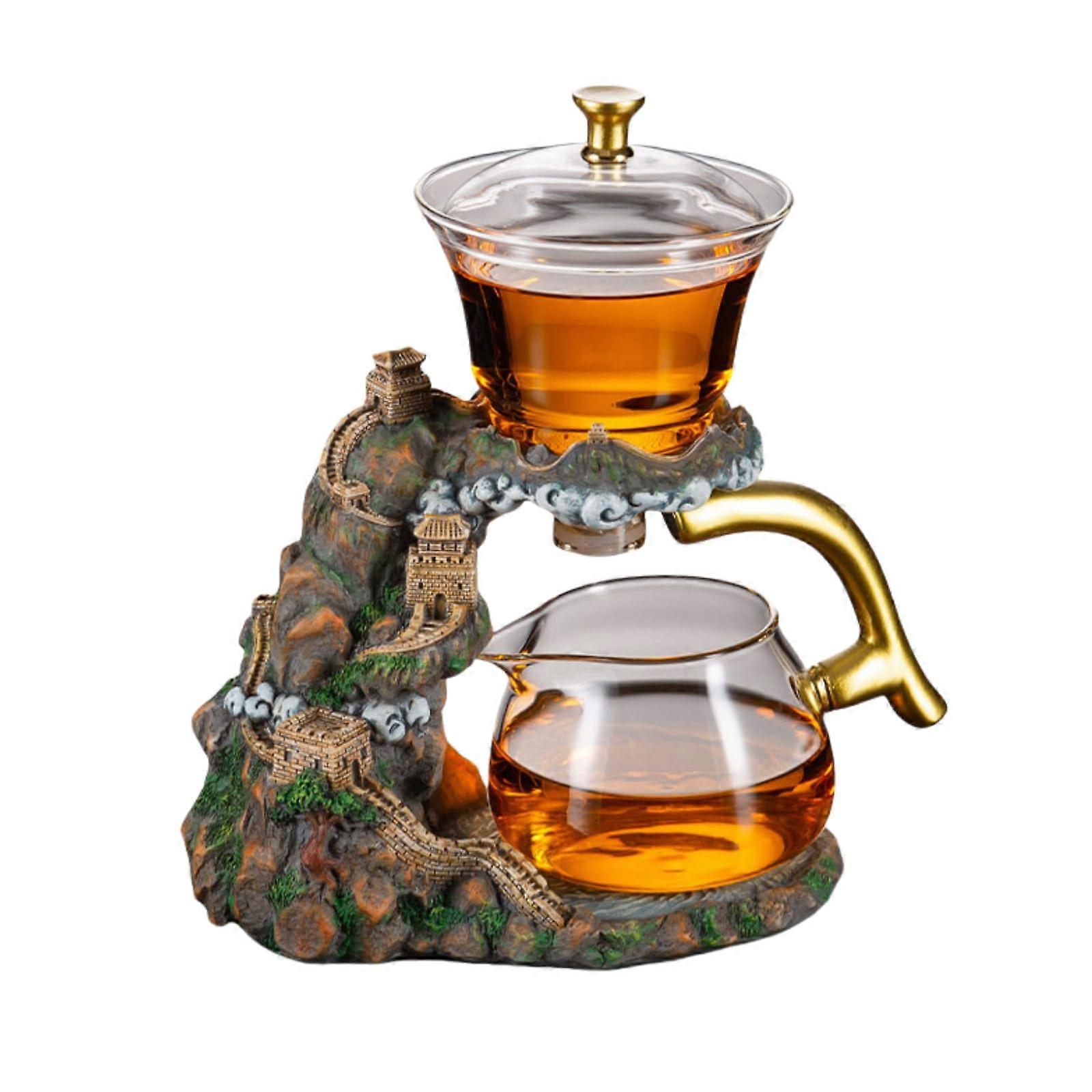 Kung Fu Tea Set Heat Resistant Glass Teapot with Infuser and Automatic Rotating Base