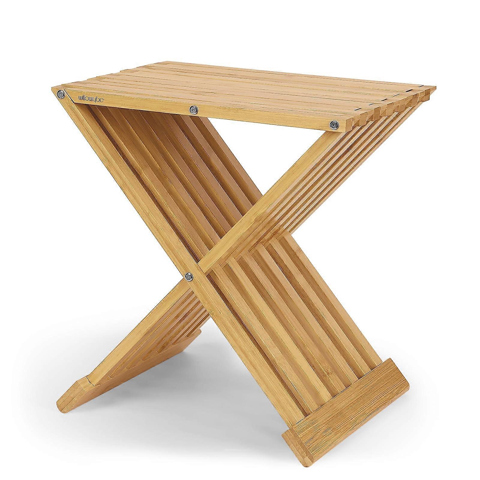 Folding Bamboo Shower Stool Waterproof Bath Bench for Sauna Room SpaceSaving Durable Seat