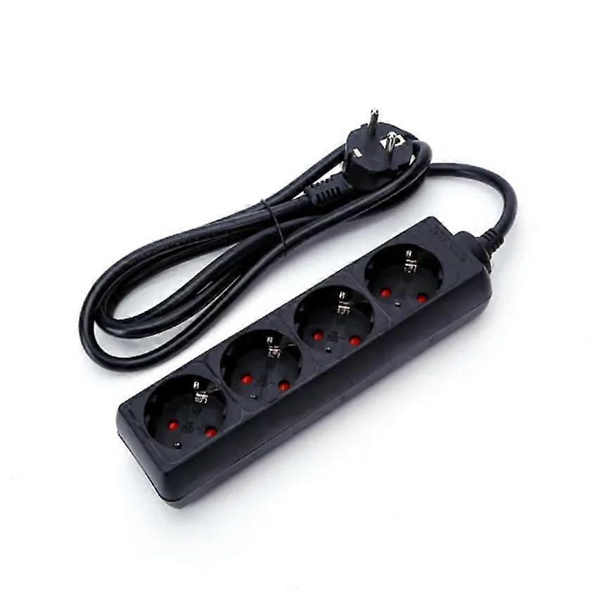 4 Way Power Strip Without Switch Black German 1.5m Extension Cord MultiDevice Continuous Supply