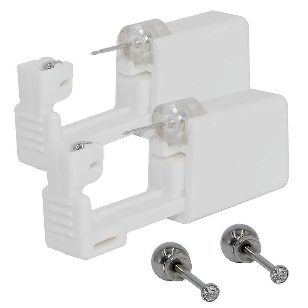 Ear Piercing Kit 2 Pack Sterile Single Use Gun with 2mm Clear Zircon Silver Studs