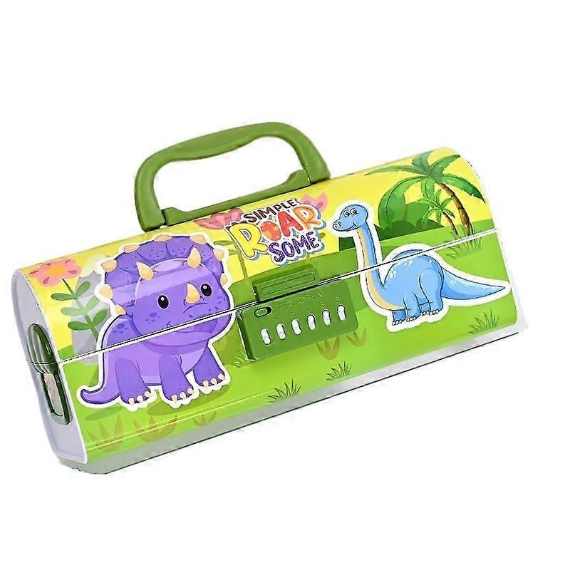 Large Capacity Green Pencil Case with Password Lock, Double Layer Pencil Bag for Students