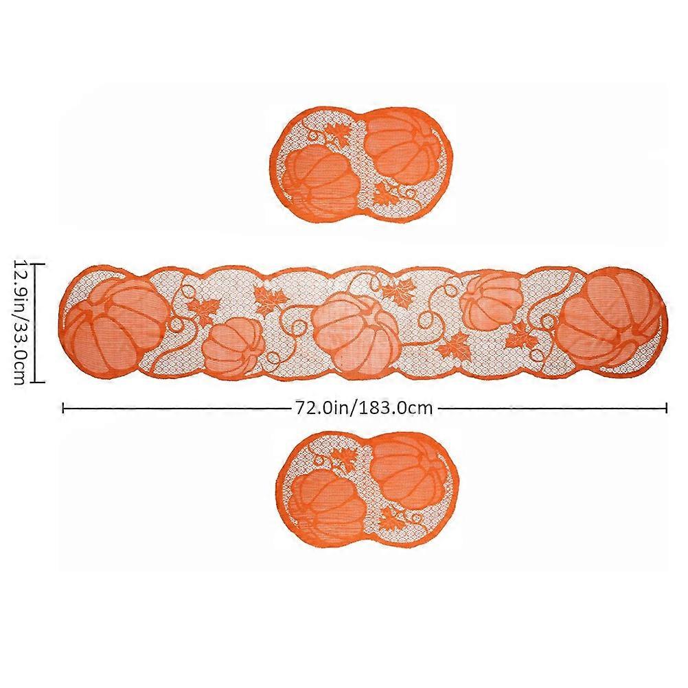 Orange Thanksgiving Table Mat Set for Table Use with Hollowed Pumpkin