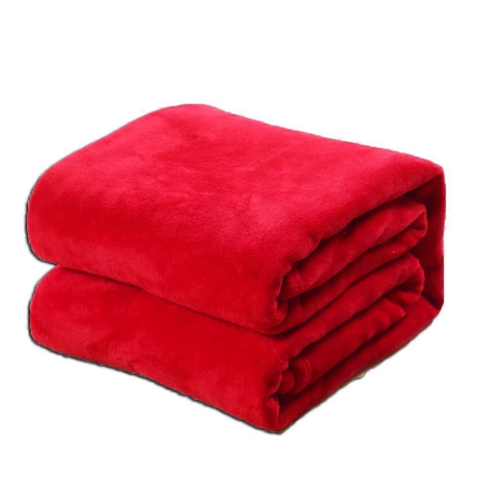 Flannel Pet Bedding Warm Cover for Pets 2Pcs Red Solid Color Blanket