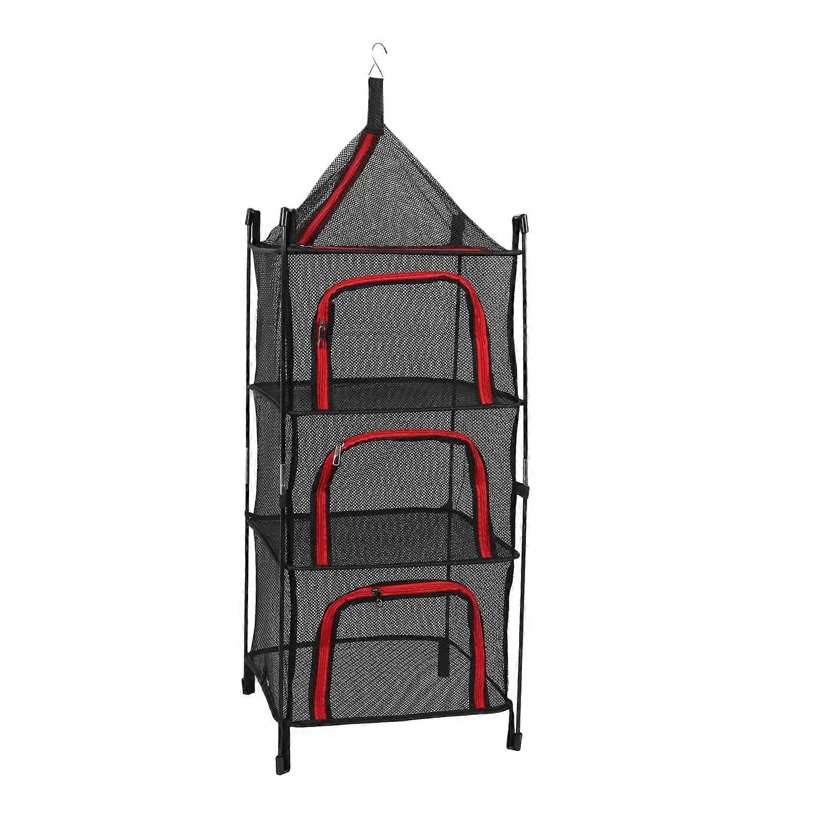 Foldable 4Layer Mesh Clothes Dryer Rack for Laundry and Fish, Bright Red Multifunctional Design