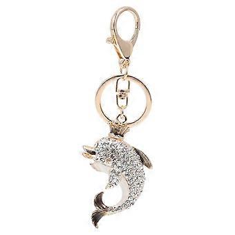 Creative Dolphin Keychain Metal Pendant for Decor with Rhinestones 1Pcs