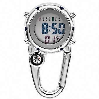 Reloj con mosquetón luminoso para senderismo y montañismo. Reloj digital con clip.
